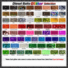Glitter selection chart for Diesel Baits customizable soft plastic fishing lures